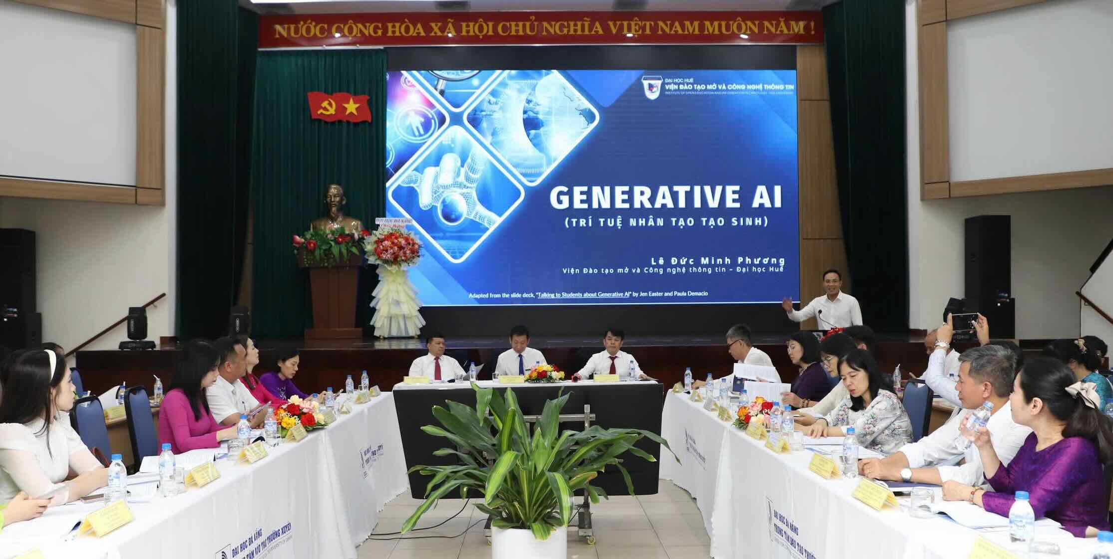 MSc. Le Duc Minh Phuong - Institute of Open Training and Information Technology, Hue University with a speech on Generative AI. Photo: H. Hoa.