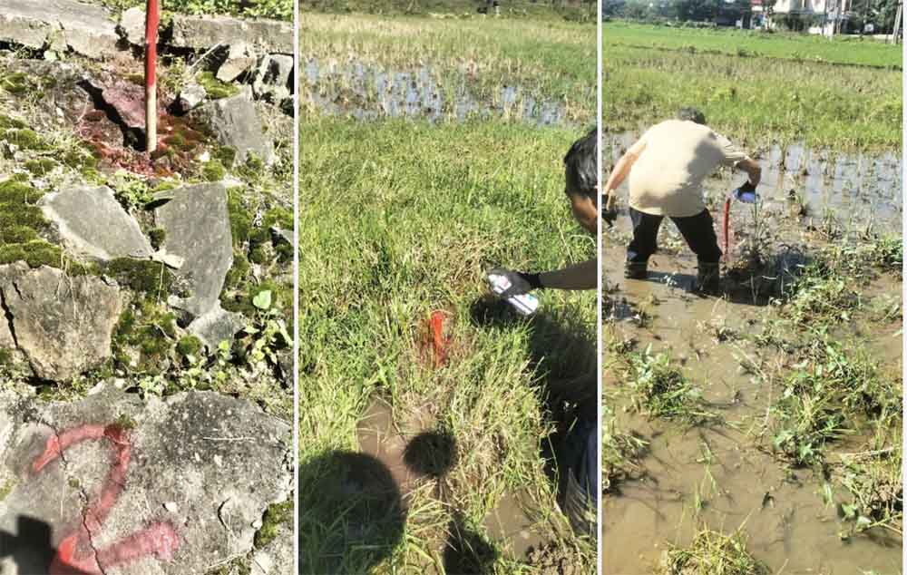 Cac don vi lien quan tien hanh do dac, xac dinh moc gioi tai thuc dia du an de xay dung ban ve, dua ra ngoai ranh gioi du an phan dat o thu hoi cua nguoi dan. Anh: PV.