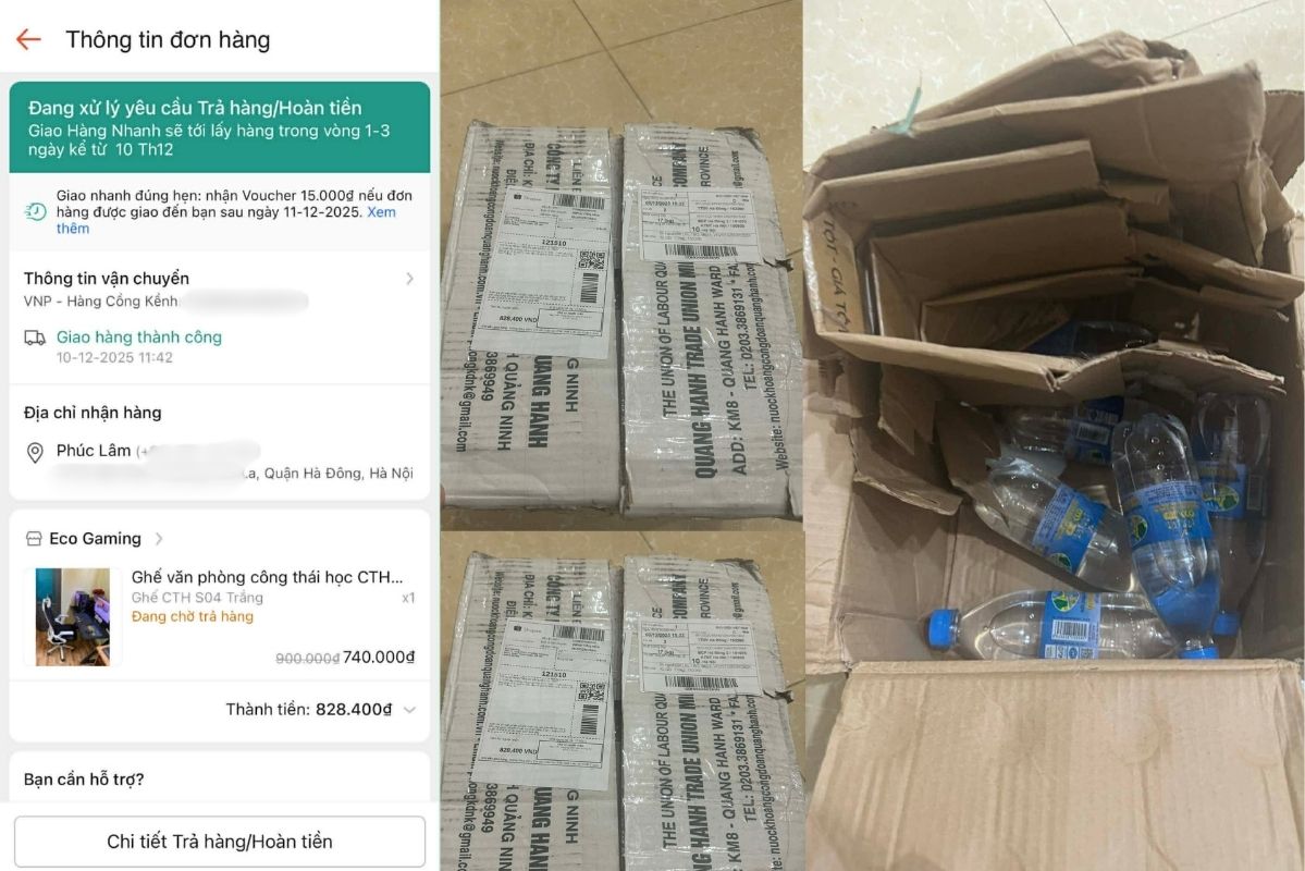 Don hang co gia tri hon 800.000 dong duoc doi lai la 6 chai nuoc cung it bia cat tong. Anh: NVCC