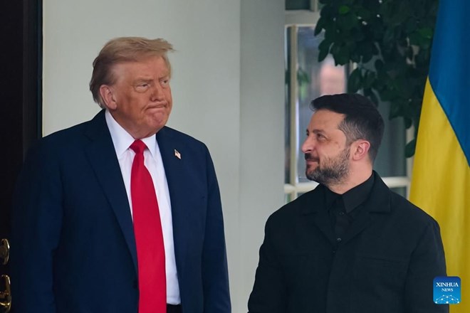US President Donald Trump welcomes Ukrainian President Volodymyr Zelensky at the White House, August 18, 2025. Photo: Xinhua