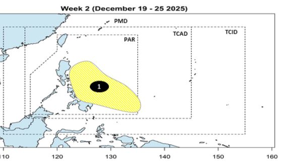 The low pressure is forecast to appear in the Philippines during the week of December 19-25, 2025. Photo: PAGASA