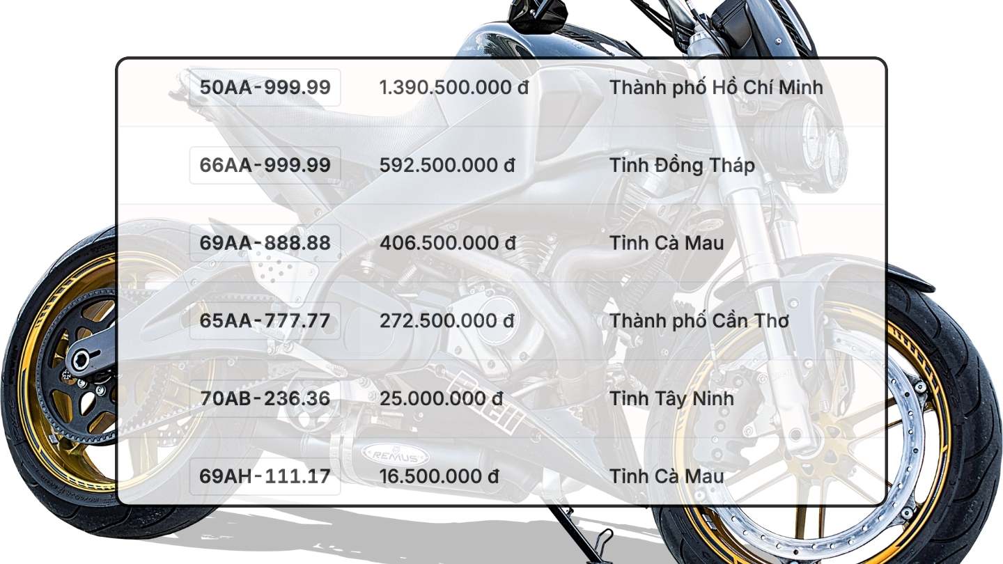 Danh sach ket qua trung dau gia bien so xe may trong ngay 12.12 duoc cap nhat tren trang dau gia truc tuyen. Do hoa: Hao Thien