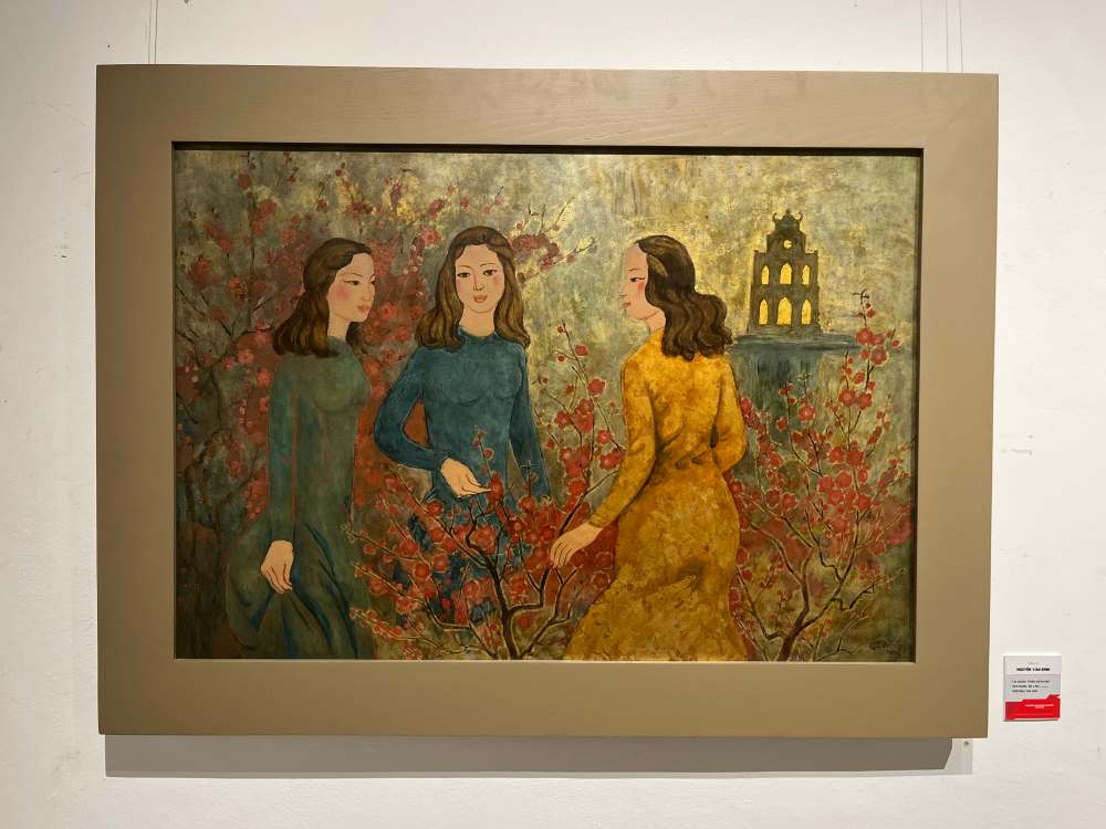 Tac pham “Thieu nu Ha Noi” (Nguyen Van Binh) khac hoa ve dep thanh lich cua nguoi con gai dat kinh ky, voi gam mau tram bong dac trung cua son mai, tao nen chieu sau va net co dien tinh te. Anh: Ngoc Mai