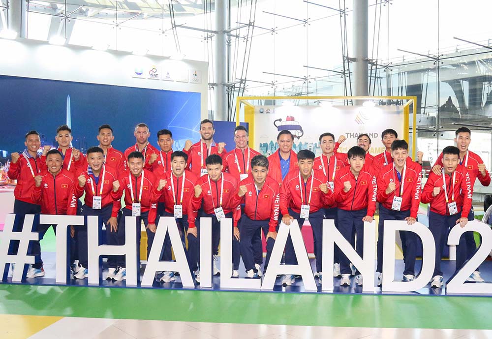 Tuyen futsal Viet Nam dat muc tieu gop mat trong nhom 2 doi dan dau o SEA Games 33. Anh: VFF