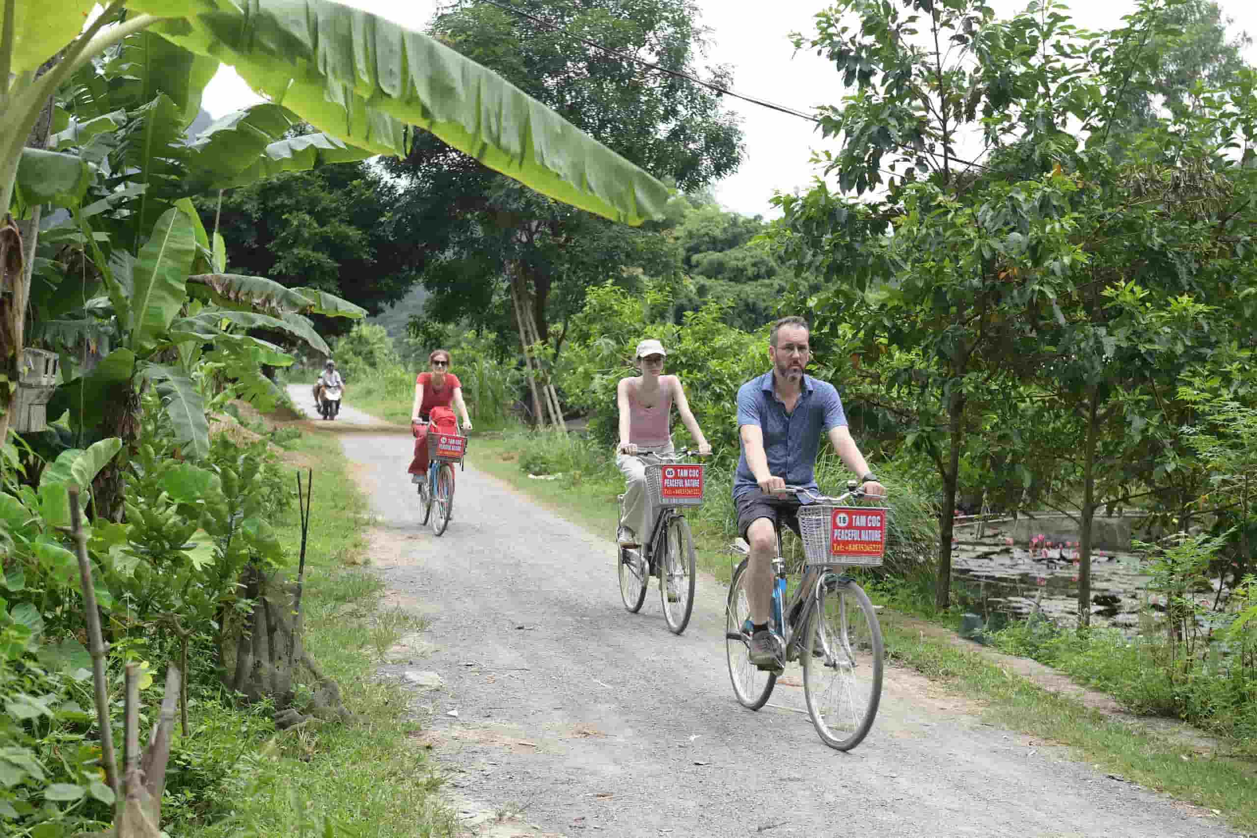 Du khach quoc te dap xe, trai nghiem canh quan o cac lang que tai Ninh Binh. Anh: Trong Tung