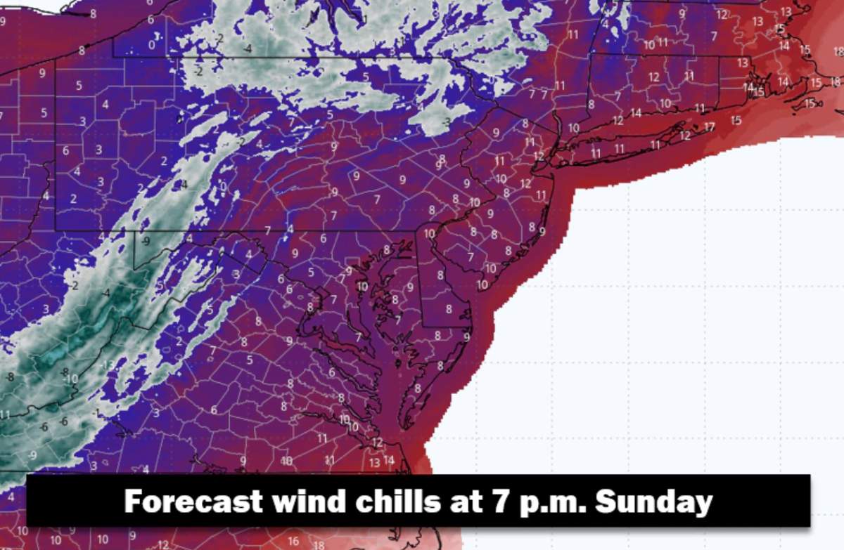 米国ワシントンD.C.の強風による寒気予報は、現地時間12月14日午後7時までです。写真:WeatherBell