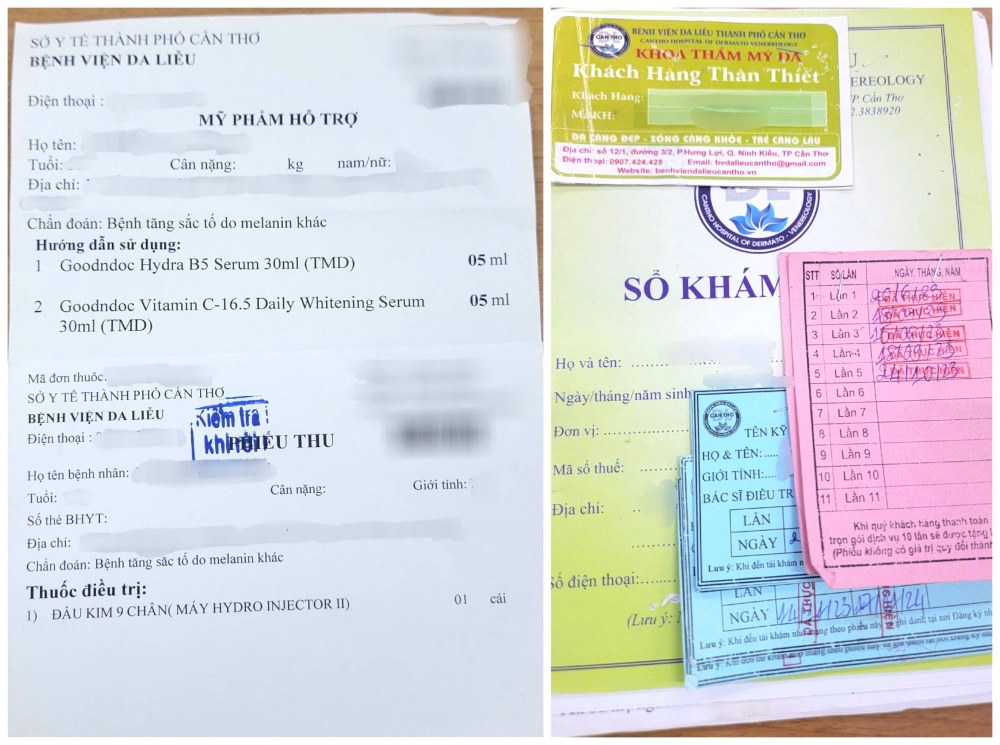 Phiếu thu và sổ khám bệnh của bệnh nhân. Ảnh: Nhân vật cung cấp.