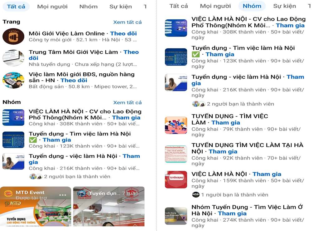 Khong kho de tim kiem dia chi tu van viec lam tren cac trang mang xa hoi. Anh: