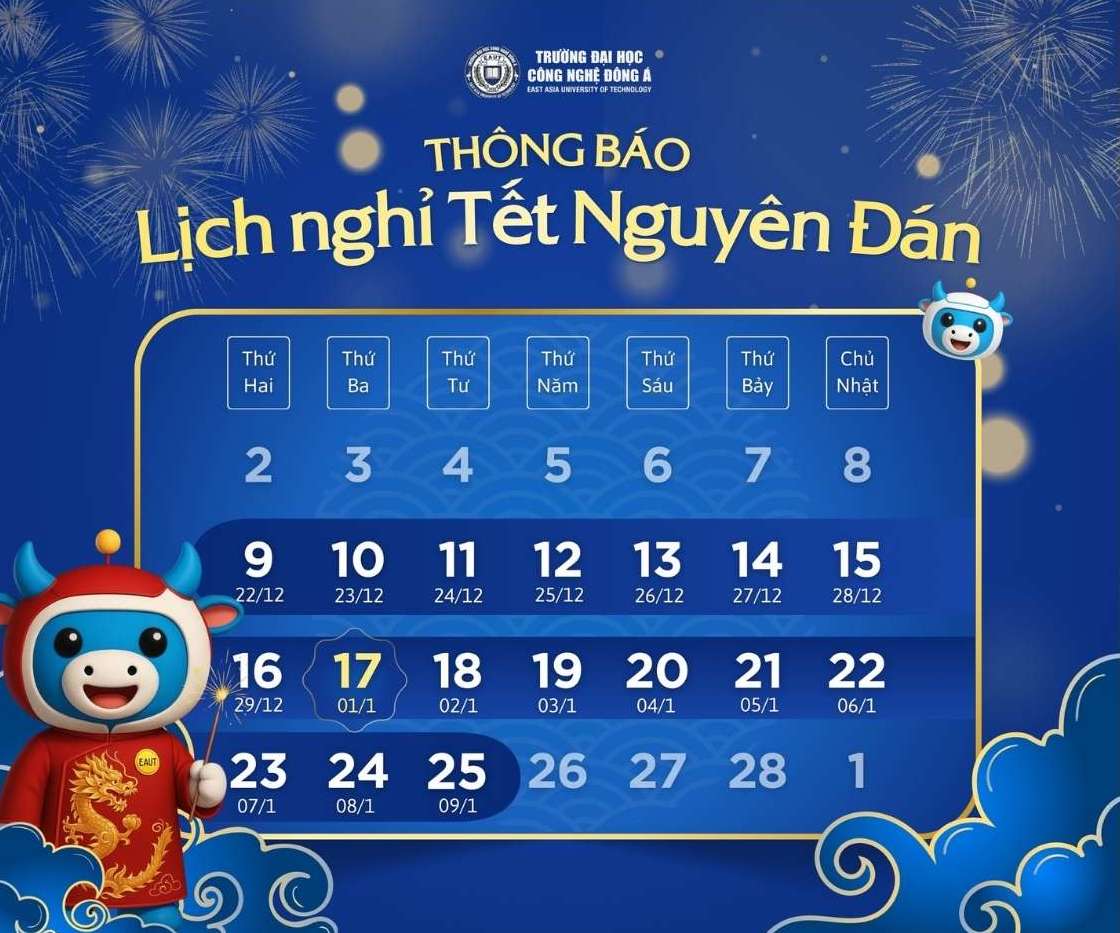 Lich nghi Tet nam 2026 cua sinh vien Truong Dai hoc Cong nghe Dong A. Anh: Truong Dai hoc Cong nghe Dong A
