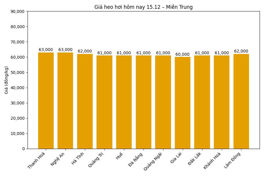 Gia heo hoi hom nay 15.12 tai khu vuc mien Bac. Do hoa: Thuy Linh