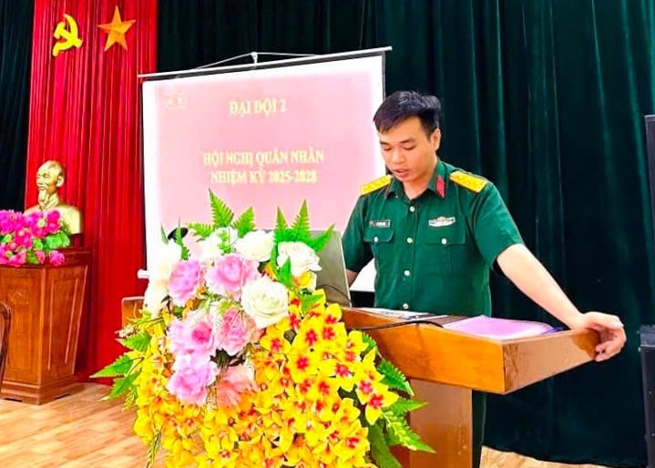 Dai uy Le Xuan Trieu tai Hoi nghi Quan nhan nhiem ky 2025-2028. Anh: Nhan vat cung cap