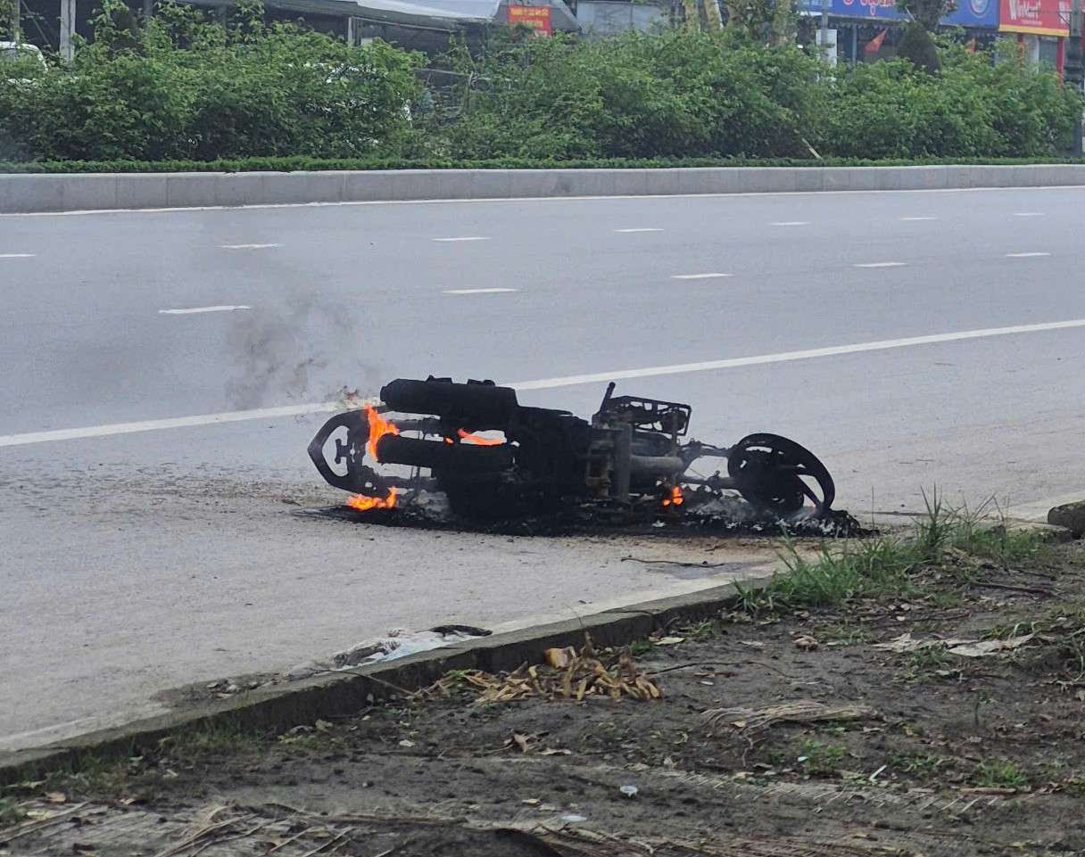 Chiec xe may bi chay chi con tro khung. Anh: Quang Dai