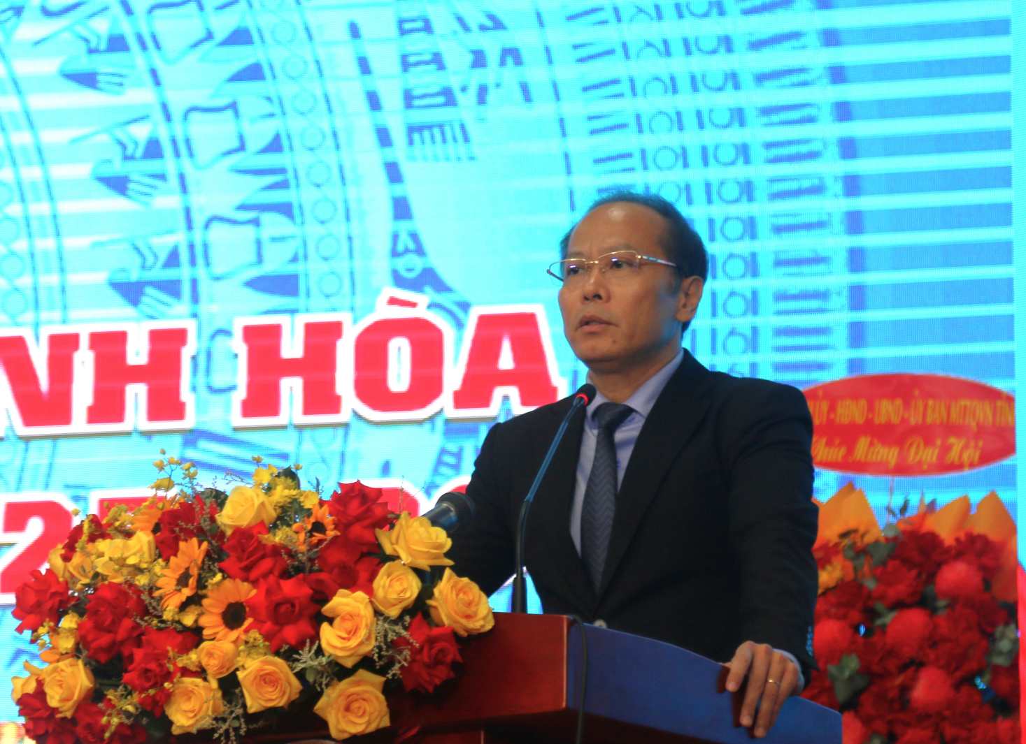 Ong Nguyen Khac Ha – Pho Bi thu Tinh uy, Chu tich Uy ban MTTQ Viet Nam tinh Khanh Hoa phat bieu tai Dai hoi. Anh: Phuong Linh