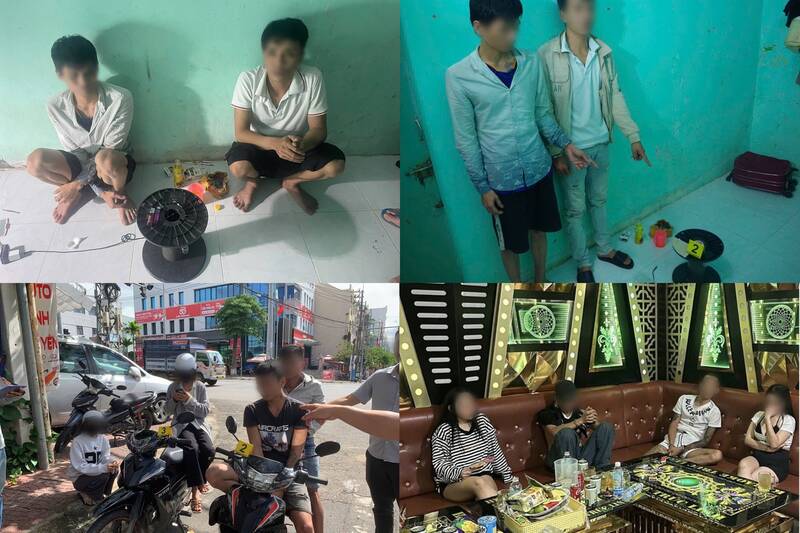 Cac doi tuong tang tru, su dung, to chuc su dung trai phep chat ma tuy bi Cong an phuong Kon Tum (tinh Quang Ngai) phat hien, bat giu. Anh: Xuan Thang/Bo Cong an