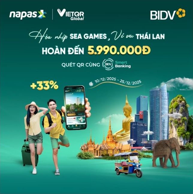 12月10日から25日まで、NapasはBIDVと協力して、タイの決済承認機関(DVCNTT)でBIDV SmartBankingアプリケーションを通じてQRコードによる支払いを顧客に適用します.