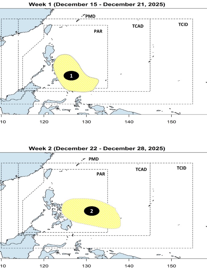 Hai ap thap moi lien tiep xuat hien gan Philippines trong nhung ngay toi. Anh: PAGASA
