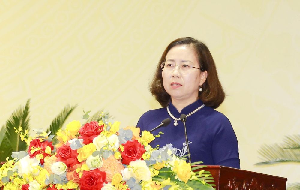 Ba Bui Thi Thom, Pho Chu tich Trung uong Hoi Nong dan Viet Nam phat bieu chi dao tai dai hoi. Anh: Le Hoi