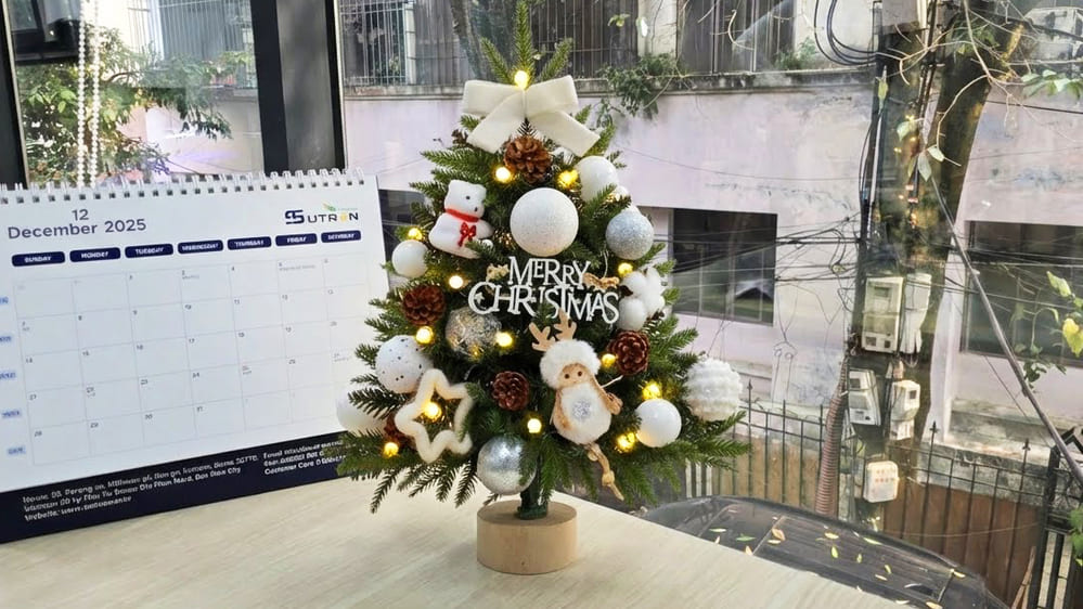 Decorating a mini pine tree will help the working corner become more fresh and bustling with Christmas atmosphere. Photo: Tuan Dat