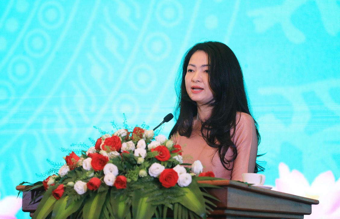 Pho Chu tich Thuong truc Cong doan Ngan hang Viet Nam Nguyen Khanh Chi phat bieu chi dao dai hoi. Anh: Cong doan NHVN