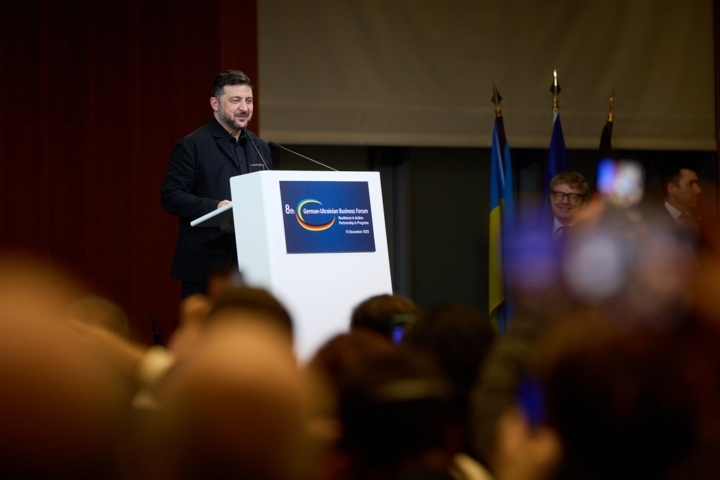 Ukrainian President Volodymyr Zelensky speaks in Berlin, Germany, on December 15, 2025. Photo: Office of the President of Ukraine
