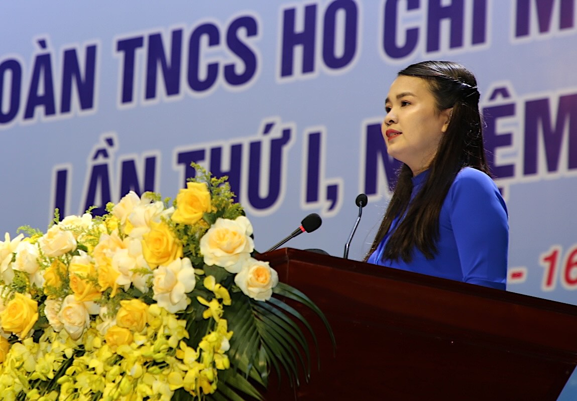 Bi thu Tinh doan Quang Tri Tran Thi Thu phat bieu tai Dai hoi. Anh: Cong Sang