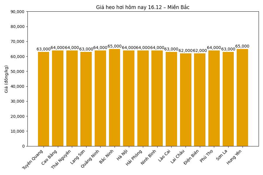 Gia heo hoi hom nay 16.12 tai mien Bac. Do hoa: Thuy Linh