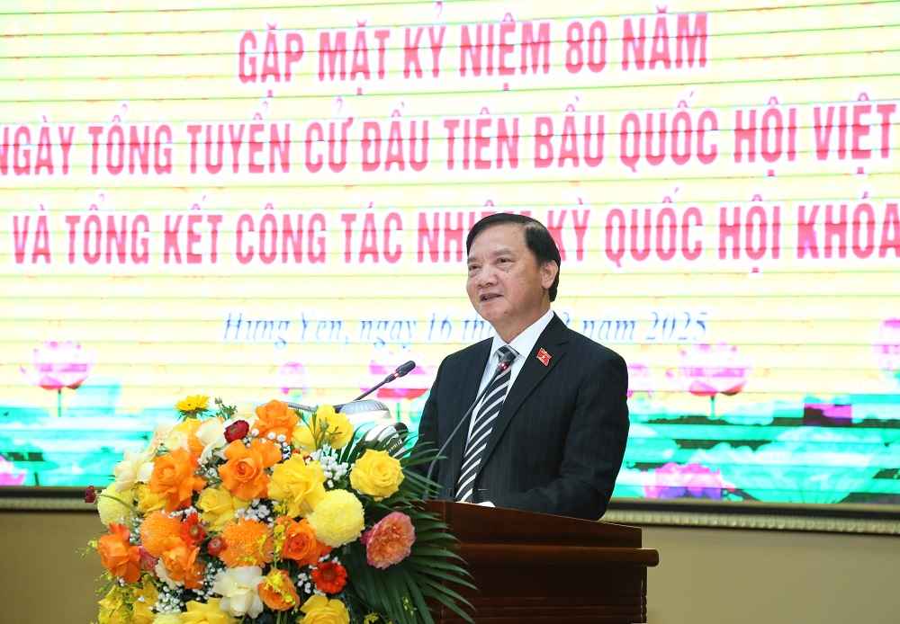 Vice Chairman of the National Assembly Nguyen Khac Dinh spoke at the meeting. Photo: Hung Yen Provincial Portal