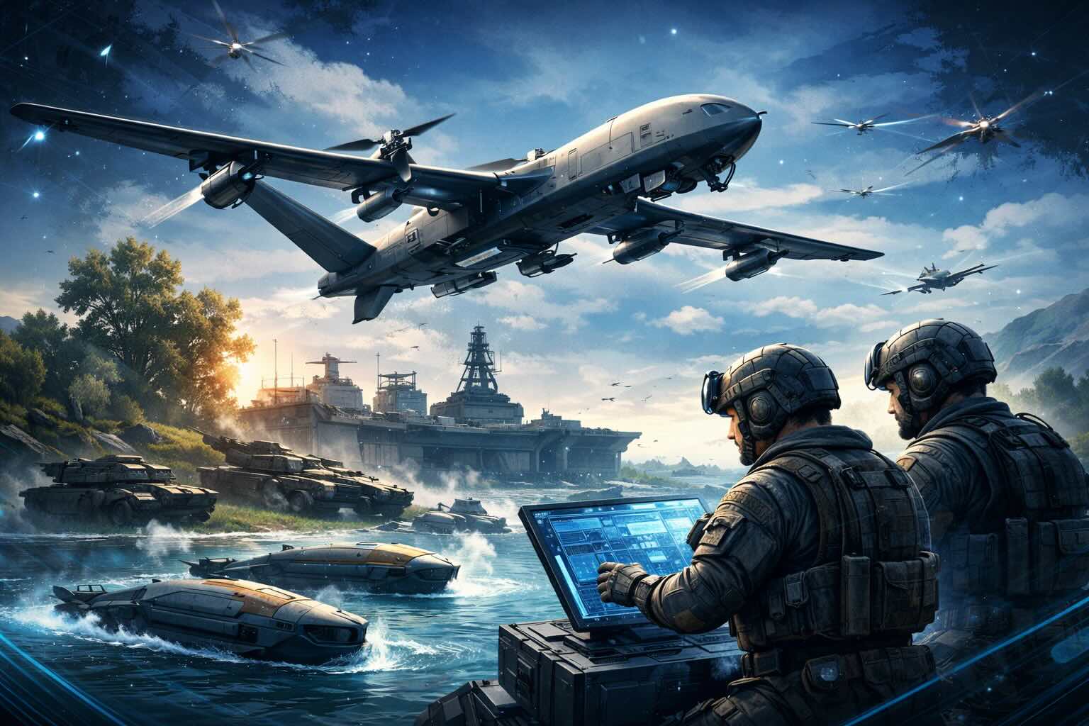 Doanh nghiep quoc phong My tim cho dung tai Anh bang cong nghe may bay khong nguoi lai. Do hoa: AI tao