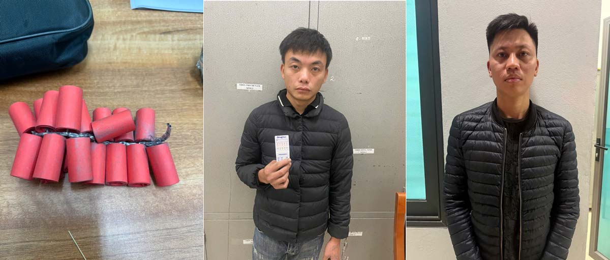 Tang vật cùng các đối tượng trong ngày đầu ra quân của Công an xã Đông Thụy Anh, tỉnh Hưng Yên. Ảnh: Công an tỉnh Hưng Yên