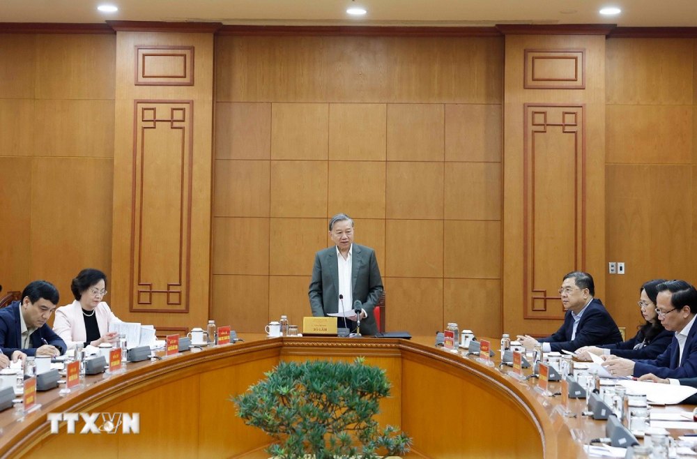 Tong Bi thu To Lam phat bieu tai buoi lam viec. Anh: TTXVN