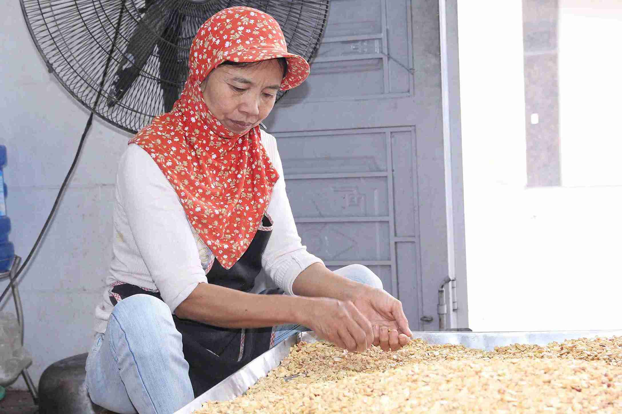Nguoi tho lang Nguyen ti mi tao hinh tung hat banh cay. Anh: Mai Huong