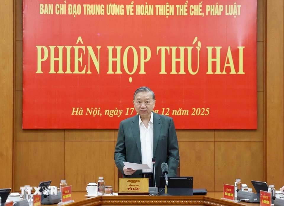 General Secretary To Lam chaired a meeting of the Central Steering Committee on perfecting institutions and laws. Photo: VNA