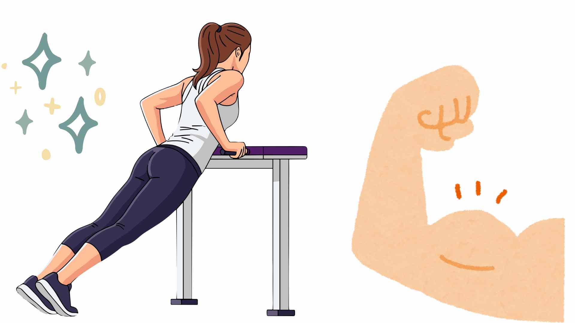 Pushing down slopes is good for the chest and shoulder muscles. Graphics: Ha May