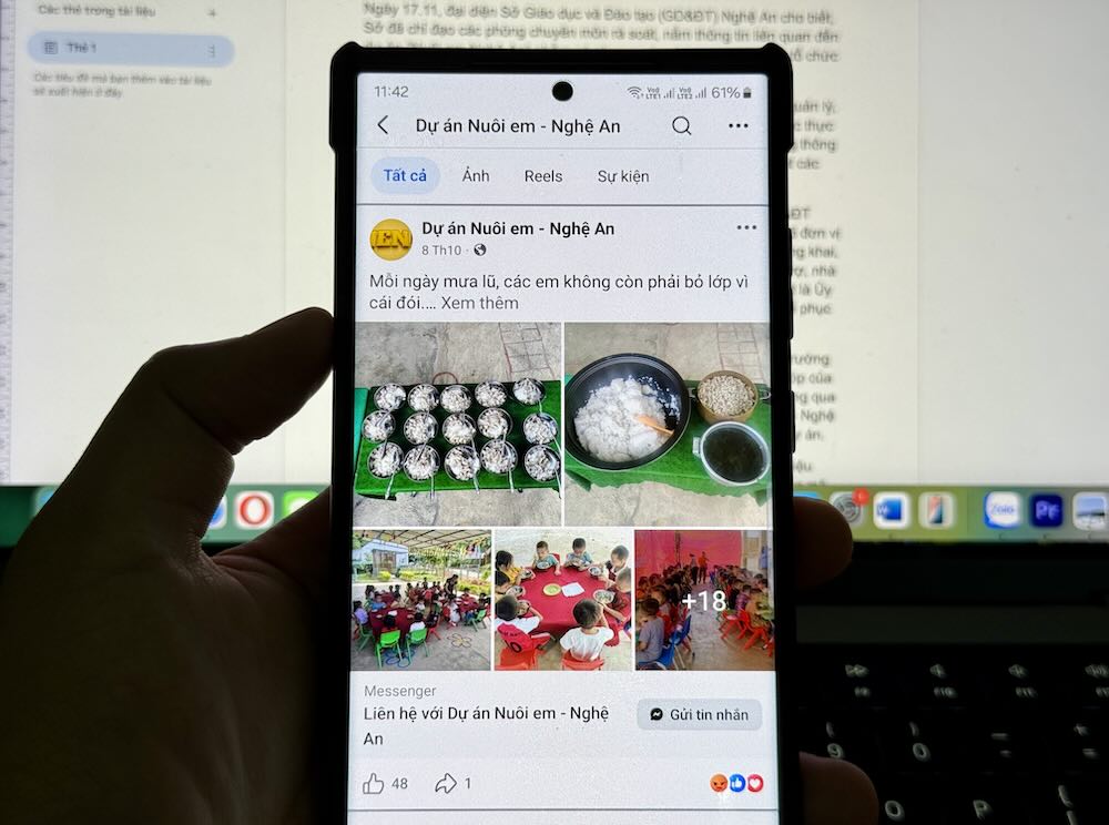Fanpage "Nuôi em - Nghệ An" xóa và hạn chế bình luận trong các bài kêu gọi trước đó. Ảnh: Quang Đại