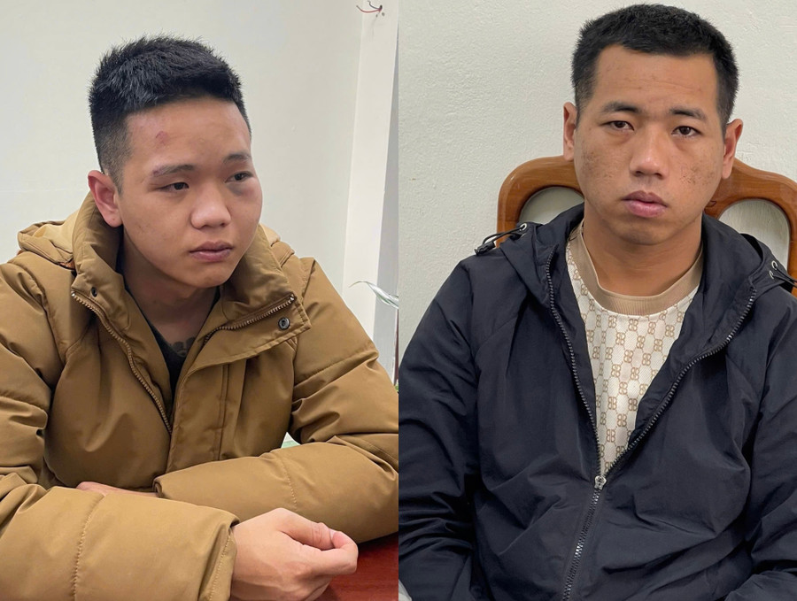 Hai anh em Thuận và Hòa tại cơ quan Công an, đang bị điều tra về việc gây thương vong cho 3 người. Ảnh: Thúy Trinh 