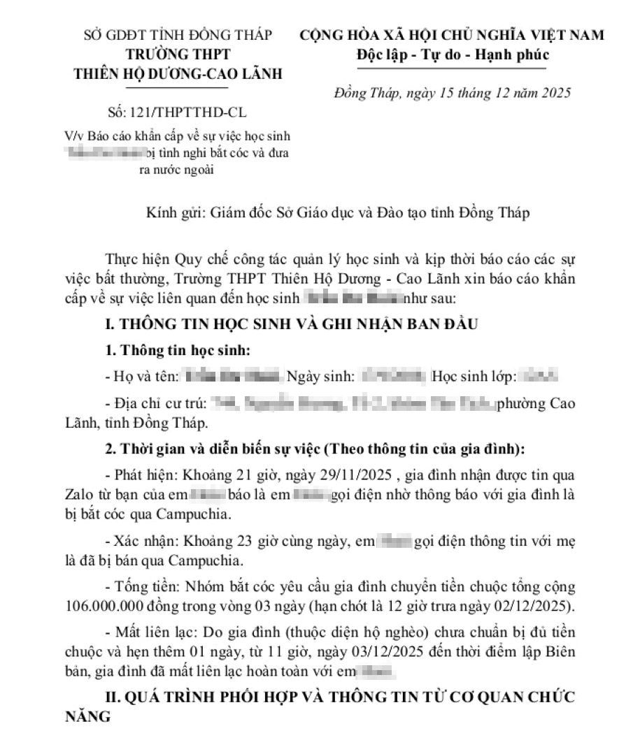 Bao cao viec nghi bat coc hoc sinh ra nuoc ngoai cua Truong THPT Thien Ho Duong. Anh: Lam Dien