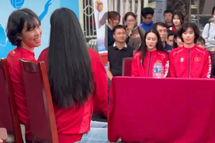 Thanh Thuy va Kieu Trinh co mat tai giai bong chuyen sinh vien Ha Noi. Anh cat tu video
