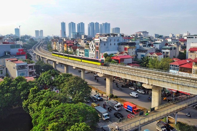 An urban railway line is operating in Hanoi. Photo: Huu Chanh