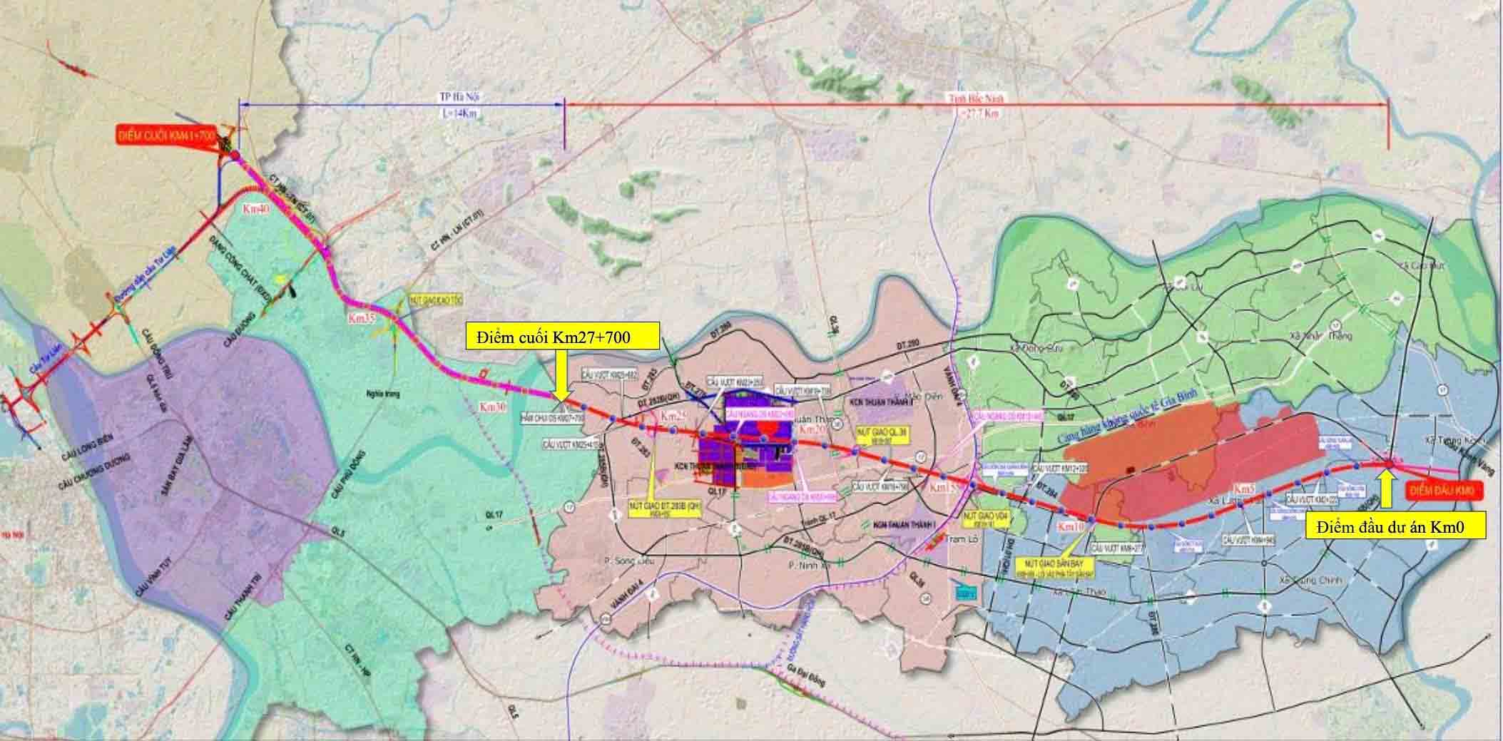 Route of the project to invest in the construction of a road connecting Gia Binh airport with the capital Hanoi. Photo: Ministry of Agriculture and Environment