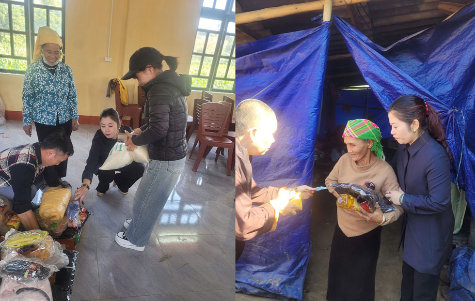 Cong doan phuong Nghia Lo phoi hop voi nghiep doan co so tang qua toi cac hoan canh kho khan.