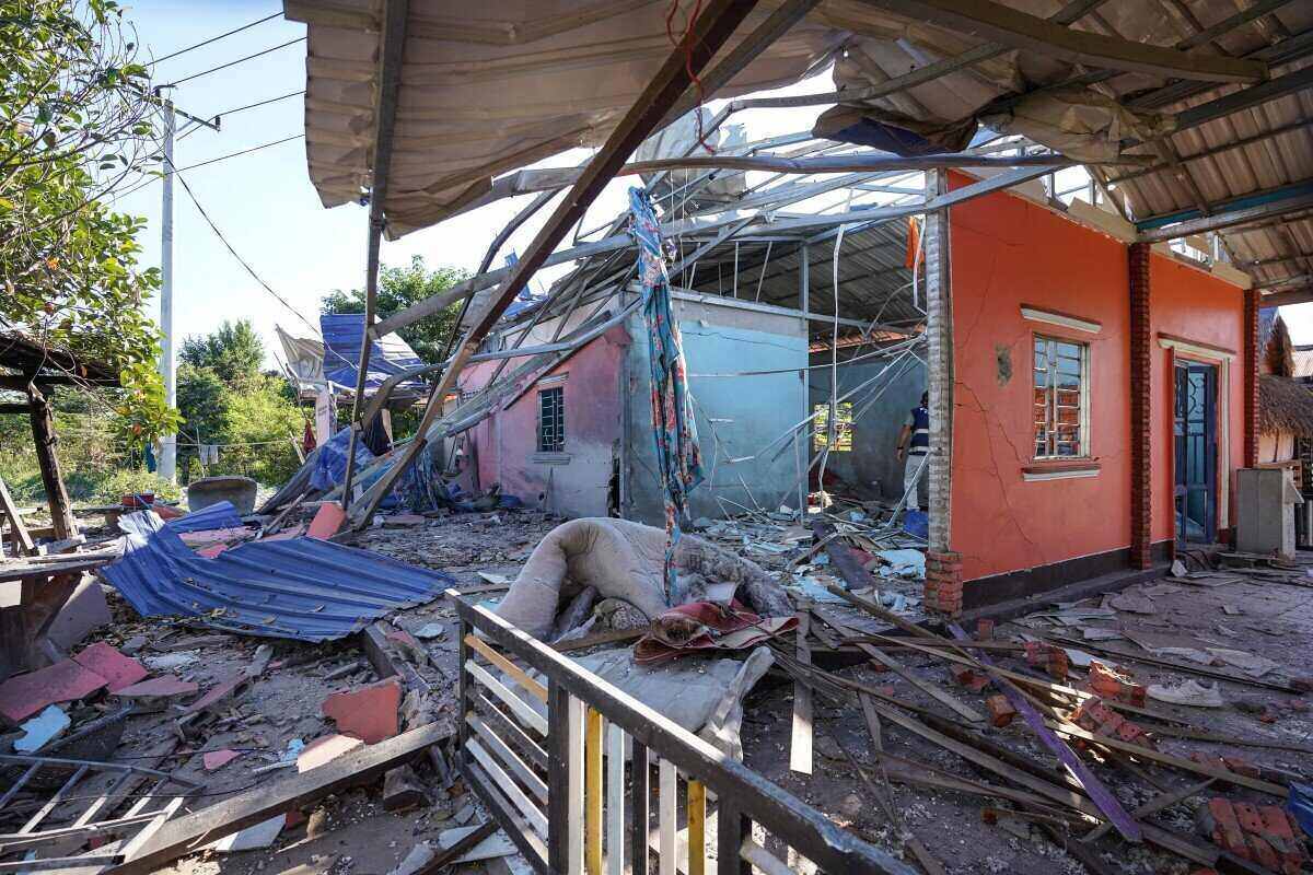 태국-캄보디아 국경 분쟁으로 파괴된 지역. 사진: AFP