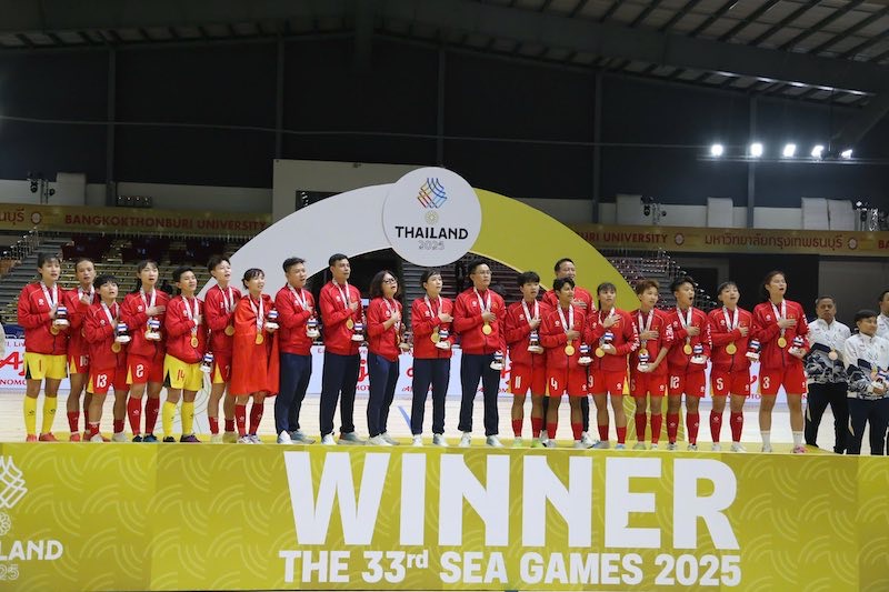 The Vietnam women's futsal team will face Indonesia in the 33rd SEA Games final. Photo: FPT Play
