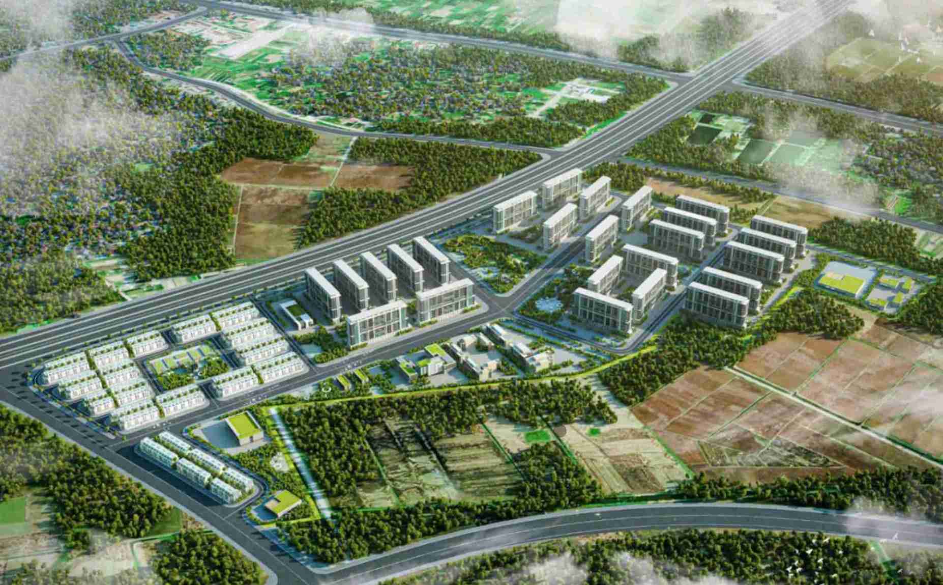 Phoi canh tong the Du an Khu nha o xa hoi Pho Hien, Hung Yen voi cac toa nha hien dai va khong gian xanh mat. Anh: Ban to chuc