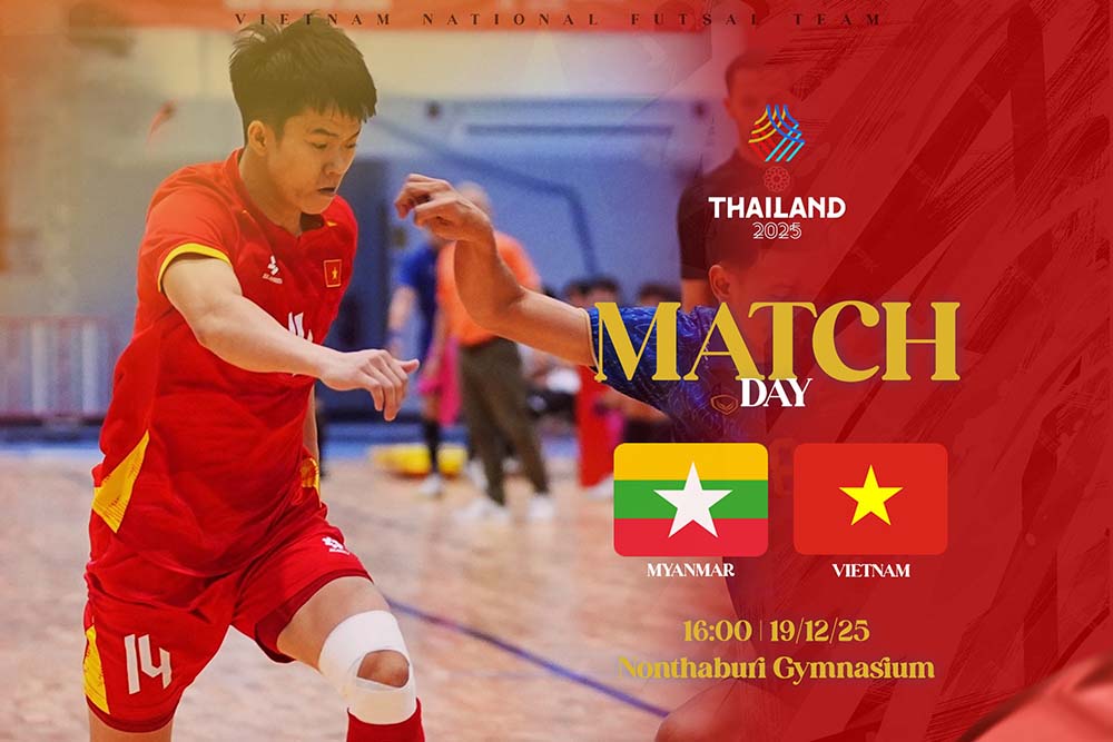 La seleccion vietnamita de futbol sala se enfrenta a Myanmar en la ultima jornada de los SEA Games 33. Foto: Thai Son Nam TPHCM