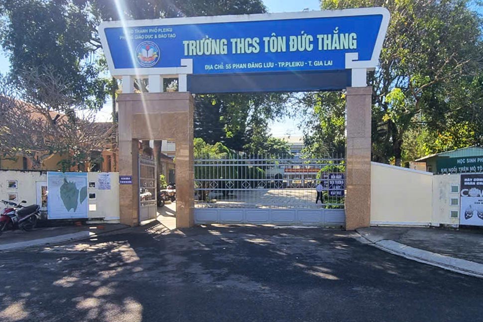 Ton Duc Thang Secondary School (Thong Nhat Ward, Gia Lai), where a 7th grade female student was beaten by a group of friends. Photo: Hoai Phuong