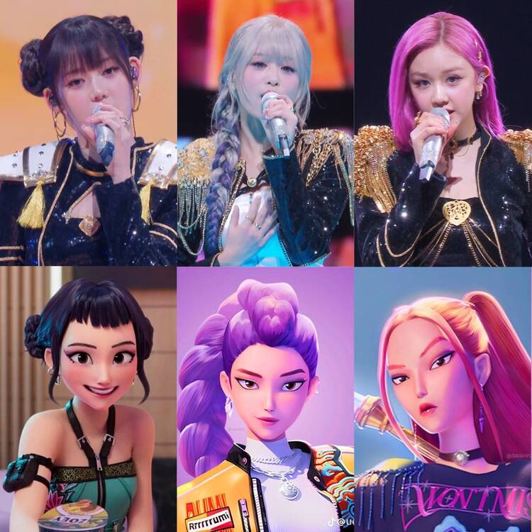 3 thanh vien Baby Monster hoa than thanh nhom nhac ao Huntr/x trong phim