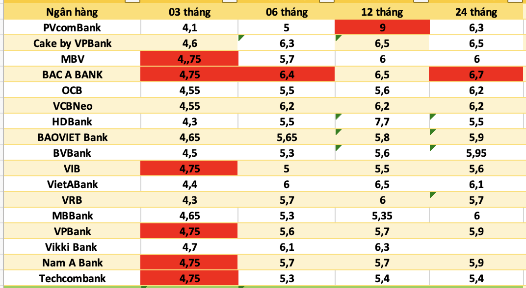 Top ngan hang co lai suat cao nhat thi truong hien nay. Do hoa: Ha Vy