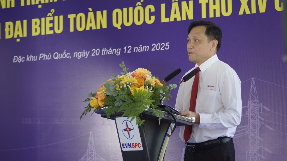 Ong Nguyen Phuoc Duc - Tong Giam doc Tong cong ty Dien luc mien Nam phat bieu tai buoi le. Anh: Nguyen Anh