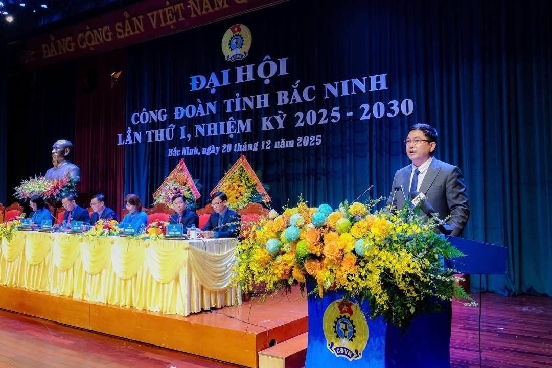 Bi thu Tinh uy Bac Giang Nguyen Hong Thai phat bieu tai dai hoi. Anh: Bao Han