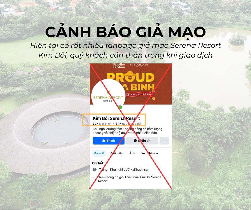 Khu nghi duong dang bai canh bao fanpage gia mao de khuyen cao du khach. Anh: Don vi cung cap